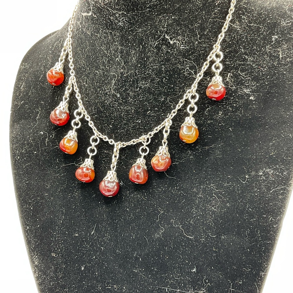 “VINTAGE NECKLACE” Brown Drop Stones in a Silver Setting .